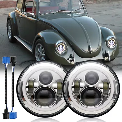 For VW Dune Buggy Rail Buggy 7  Round LED Headlights Halo Hi/Lo DRL Turn Signal • $52.99