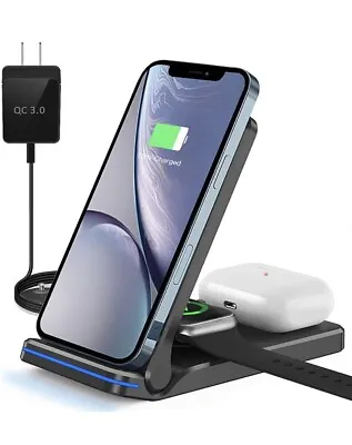 3in1 15W Wireless Charger Dock Stand For Apple Watch 8/7/SE IPhone 14 Pro Max • $29.99