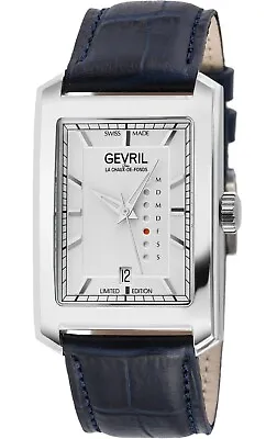 Gevril Mens 371.60.62 Manhattanhenge Swiss Automatic Blue Leather Day Date Watch • $1289