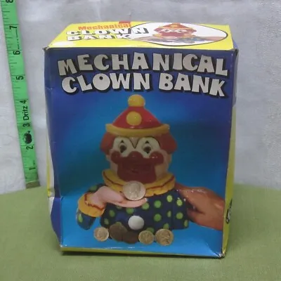 EATING CLOWN Vtg Coin Bank W/ Box 1980s Mechanical Wind-up JSNY Circus Novelty  • $30
