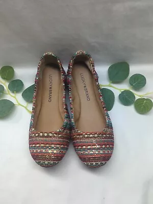 Lucky Brand Boho Emmie Ballet Flats  Crochet Sequin Turquoise Multi Size 6 • $14.99