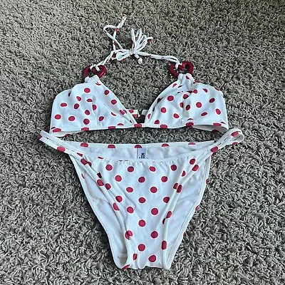 MOSCHINO Women's Polka Dot Bikini Set (TOP + BOTTOM) In White/Red Size LARGE • $99.99