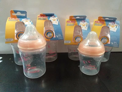 £12.99 • Buy X6 Girls Wide Neck Nuby Bottles 270ml+180ml  Big Memories Design