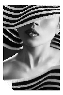 Shy Woman In A Black & White Hat Portrait Artistic Poster Wall Art Home Decor • £9