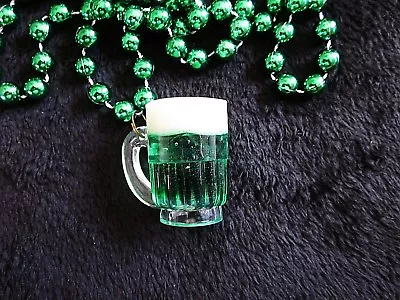 St. Patrick's Foaming  Green Beer Mug  Mardi Gras Bead Irish Necklace (b452) • $5.50