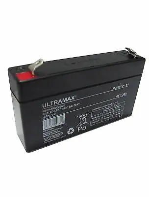 ULTRAMAX Rechargeable NP1.3-6 6V 1.3Ah Sealed Lead Acid - AGM - VRLA Battery • £12.35