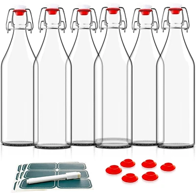 $21.83 • Buy Otis Classic Swing Top Glass Bottles - Set Of 6 16oz W/Marker & Labels - Cle...