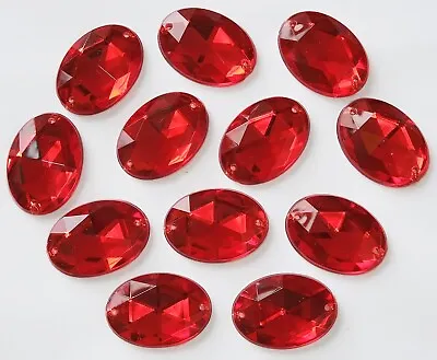 12 Red Oval 18x25mm Faceted Acrylic Rhinestones/gems/jewelssew On • £3.79