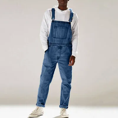 Mens Denim Dungaree Overalls Jeans Trousers Bib Long Pants Distressed Jumpsuit • $33.69