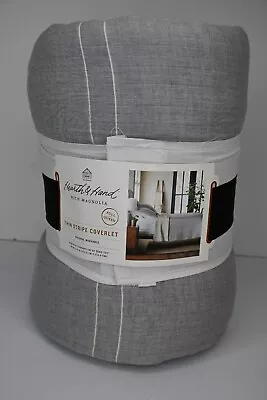 Hearth & Hand Magnolia Microstripe Matelassé Coverlet 88inx92in Full/Queen Grey • $69.99