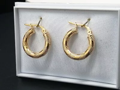 9ct Yellow Gold Bead Wave Hoop Earrings • £57.99