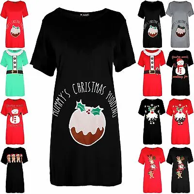 Womens Mummy's Pudding Baggy Long Ladies Xmas Christmas Maternity T Shirt Dress • £6.79