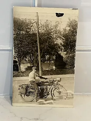 Original Early 1900s Indian Motorcycle Real Photo Postcard Rppc Great Image • $40