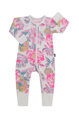 Bonds Baby Long Sleeve Zip Zippy Wondersuit Romper Size 3 Colour White Floral • $14.99