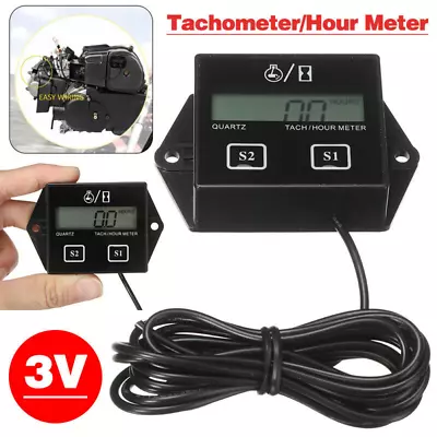 Digital Tach Tachometer Hour Meter Gauge Engine Spark Inductive Motorcycle Car • $18.99