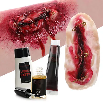 Large Latex Scar Wound Saftey Pin Zombie Gory Blood Spirit Gum Latex Halloween  • £9.99