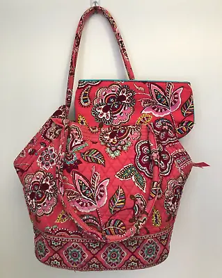 2 PC Vera Bradley Call Me Coral Angle Tote Shoulder Bag + Frill Clutch/Wallet UC • $8.99