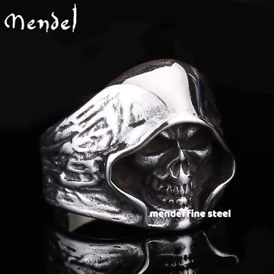 MENDEL Stainless Steel Big Mens Gothic Biker Skull Ring For Men Silver Size 8-15 • $11.99