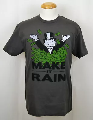 Monopoly Uncle Pennybags T-shirt Make It Rain Graphic Tee Dark Ash Gray NWT • $14.99