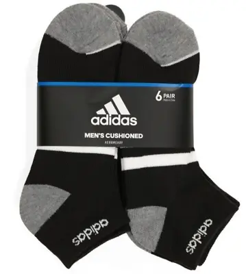 6 PAIRS ADIDAS CUSHIONED Men Low Cut Socks LARGE 6-12 Black Aeroready Light $20 • $15.95