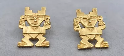 Vintage Ccori Mayan Revival Earrings Made In Peru Gold Plated 24k Museum Replica • $38.25