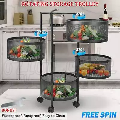 Kitchen Vegetable Fruit Rotating Trolley Cart Household Basket Storage Organizer • $80.99