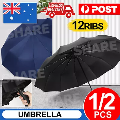 12Ribs Automatic Folding Umbrella Windproof Auto Open Compact With Fiberglass • $12.85