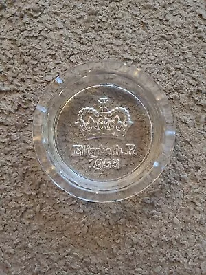 Vintage QUEEN ELIZABETH 2 CORONATION Glass ASHTRAY Royal Trinket Tray 10.5cm • £5