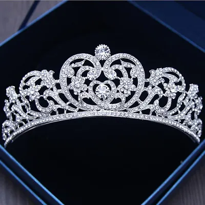 6cm Tall Heart Crystal Crown Wedding Bridal Queen Princess Prom Tiara • £11.39