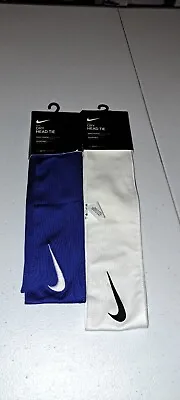 NEW Mens Nike Dry Head Tie Dri-Fit Headband Activewear Gym Train Blue&White • $30