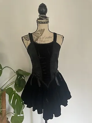 Vintage Velvet Floral Brocade Fairy Goth Mini Dress S Lip Service • $666