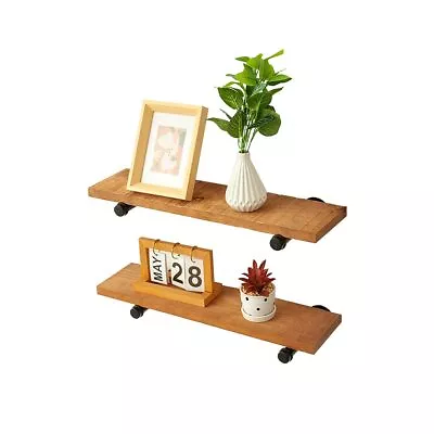 Reclaimed Wood Shelves With Black Industrial Pipe Brackets Set Of 2 Walnut 1 • $37.44