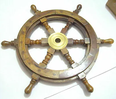 £46.02 • Buy 18  Vintage Boat Ship Steering Wheel Brass Wooden Decor Nautical Pirate Gift