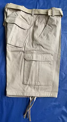 NWT Noiz Premium Jeans Men Sz 42 Belted Cargo Short 100% Cotton Flat Front Khaki • $24.99