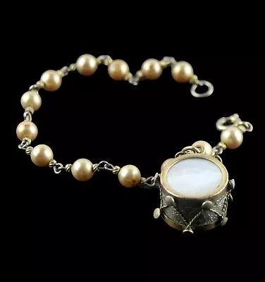 Vintage Ornate Eye Pinned Faux Pearl  Mother Of Pearl Drum Bracelet • $2.50