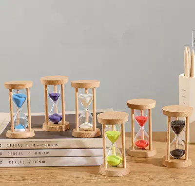 5-minute Three Pillar Circular Wooden Hourglass Timer Living Room Decoration • $7.95