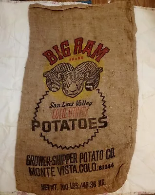 Vintage Burlap Potato Potatoes Sack Gunny Big Ram Brand San Luis Valley Sheep • $19.99