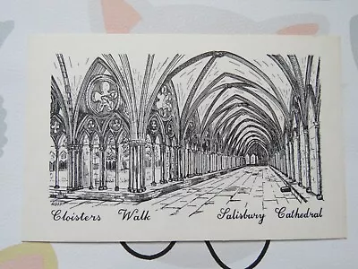 Vintage 1980s? Salisbury Cathedral Cloisters Walk Art Drawing Postcard • £1.50