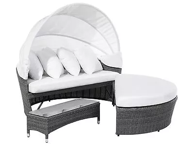 Outdoor Garden Rattan Day Bed Grey Frame White Canopy With Table Sylt Lux • £739.99