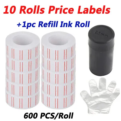 10 Rolls 6000pcs White Price Paper Tag Sticker Gun Labels Refill Ink For MX 5500 • $7.75