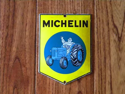 VINTAGE MICHELIN PORCELAIN SIGN ~5-3/4  X 4-1/4  TIRES OIL TRACTOR BIBENDUM TYRE • $55