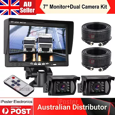 7  HD Screen Monitor+Dual Reversing CCD 4PIN Camera For Truck Caravan BUS VAN RV • $100.99