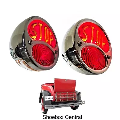 1928 1929 1930 1931 Ford Model A Stainless STOP Tail Light Lamp Set Pair  • $59.50