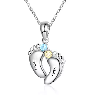 Custom Name Birthstone Necklace With Baby Feet Pendant-Personalized For Mothers • $22.99