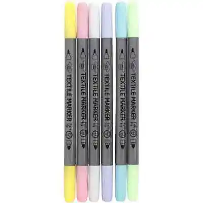 Permanent Fabric Marker Pens Felt Tips Textile Colouring Pastel Colours 6 Pack • £6.49