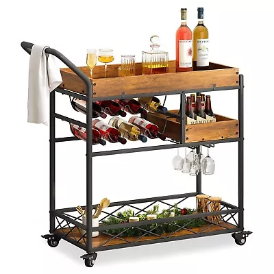 Bar Carts For Home3-Tier Rolling Bar Cart With WheelsMini Liquor Cart • $119.99