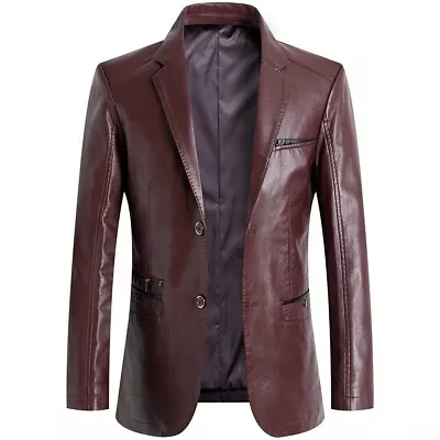 Men's Leather Blazer Pure Soft Burgundy Lambskin Leather COAT Blazer Men Blazer • $149.99