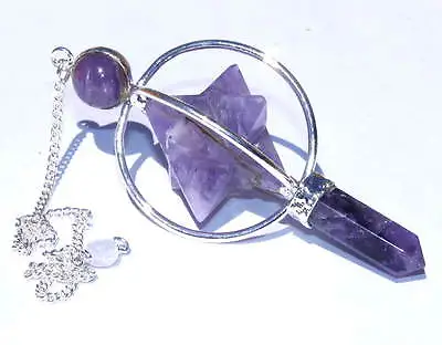 Jet Amethyst Spinning Merkaba Pendulum Dowsing Healing Chakra Balancing Reiki • £17.44