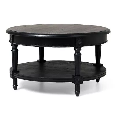 Maven Lane Pullman Traditional Round Wooden Coffee Table Antiqued Black Finish • $349