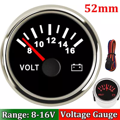 52mm Car Boat Pointer Volt Meter Voltmeter Gauge 8-16V Red Backlight Waterproof • $19.92